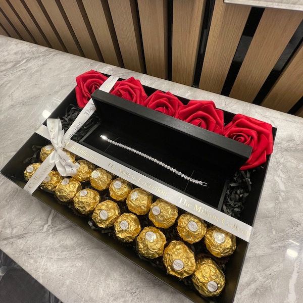 Bracelet Gift Box with Ferrero Rocher Chocolates and Forever Roses | Valentine’s Day gift for HER/HIM