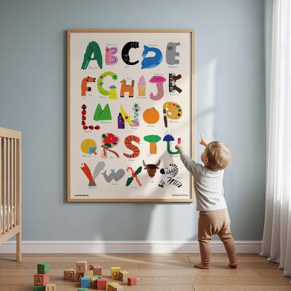 Alphabet Poster, Cute Animal ABC Print, Educational Nursery Wall Art, Toddler Playroom Decor, Whimsical Kids Room Art (Digital Download)