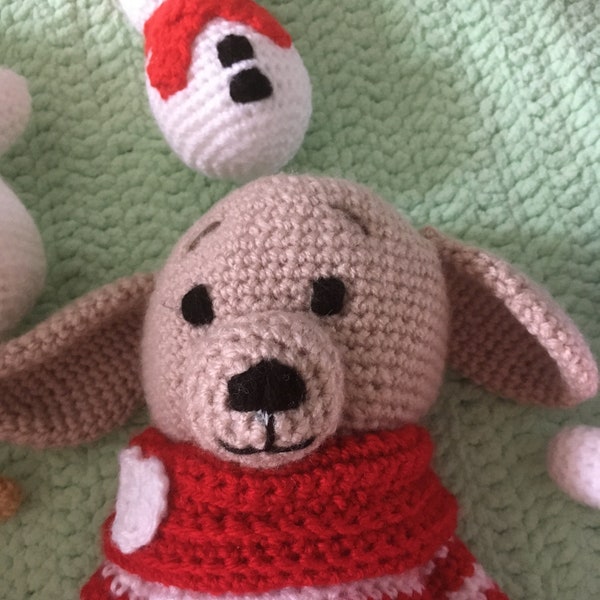 Crochet Dog with Striped Jumper Toy/Decoration