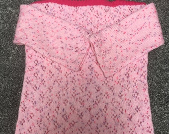 Girls Hand Knitted Patterned Pink Jumper 8-9 Years