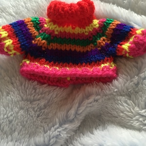 Hand Knitted Rainbow jumper for my knitted frog