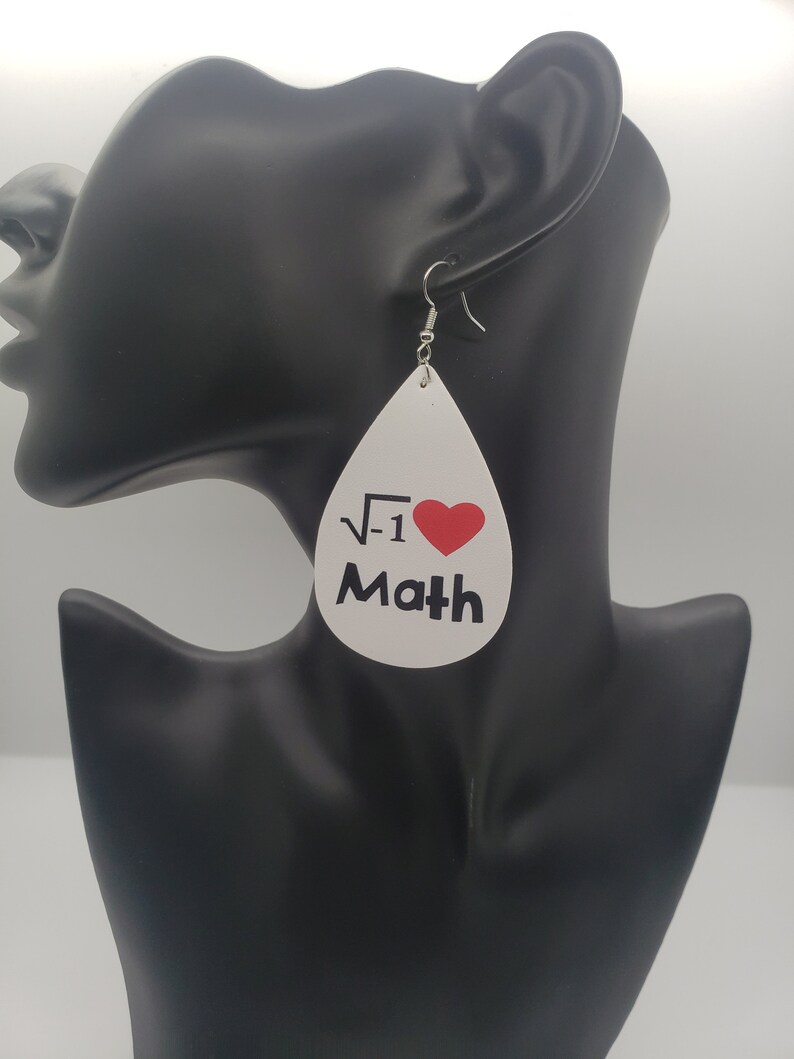 Faux Leather I Love Math Earrings Pair