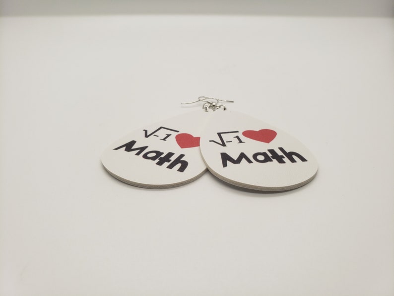 Faux Leather I Love Math Earrings Pair