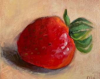 Red Berry - 4x4 Original Acrylic Painting on Wood Panel