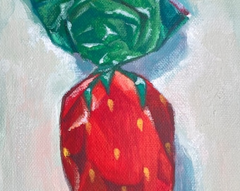 Strawberry Candy - 5x6.5 Original Acrylic Painting, Still Life on Canvas