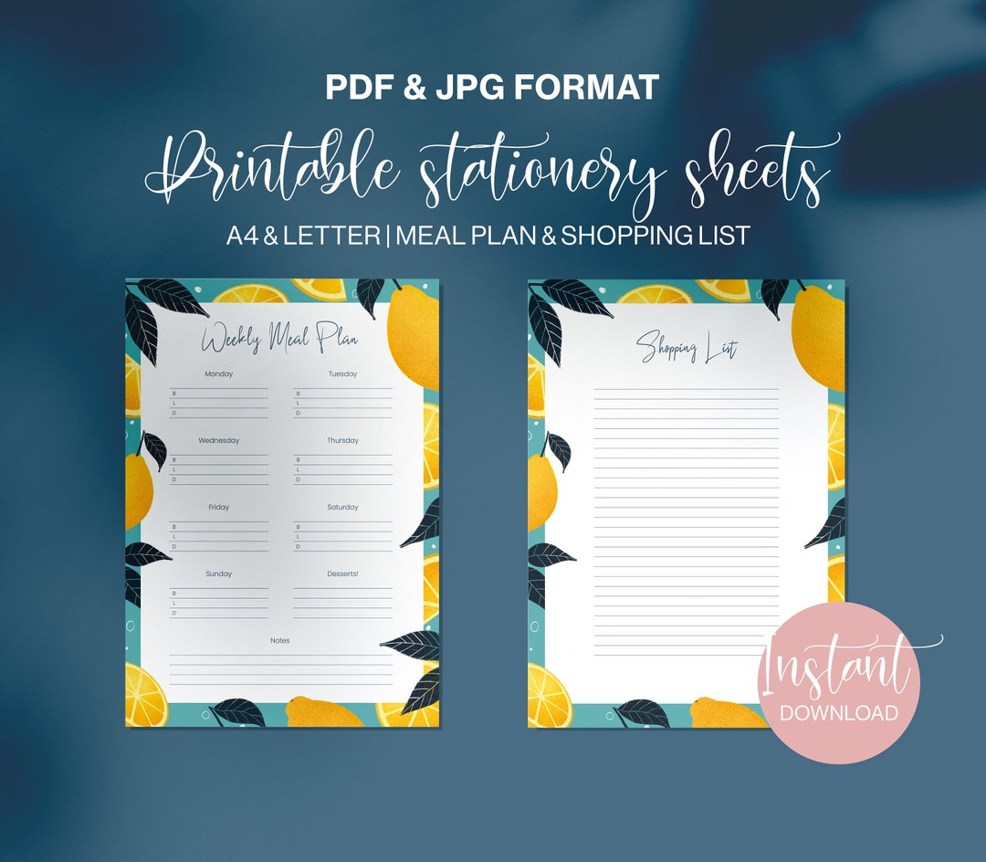 Printable Weekly Meal Planner, Digital Download Grocery List, Instant ...