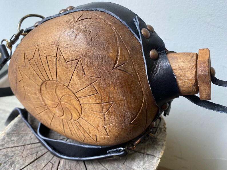 Hand Carved Wooden Flask Large Vintage Wine Bottle Wood Etsy