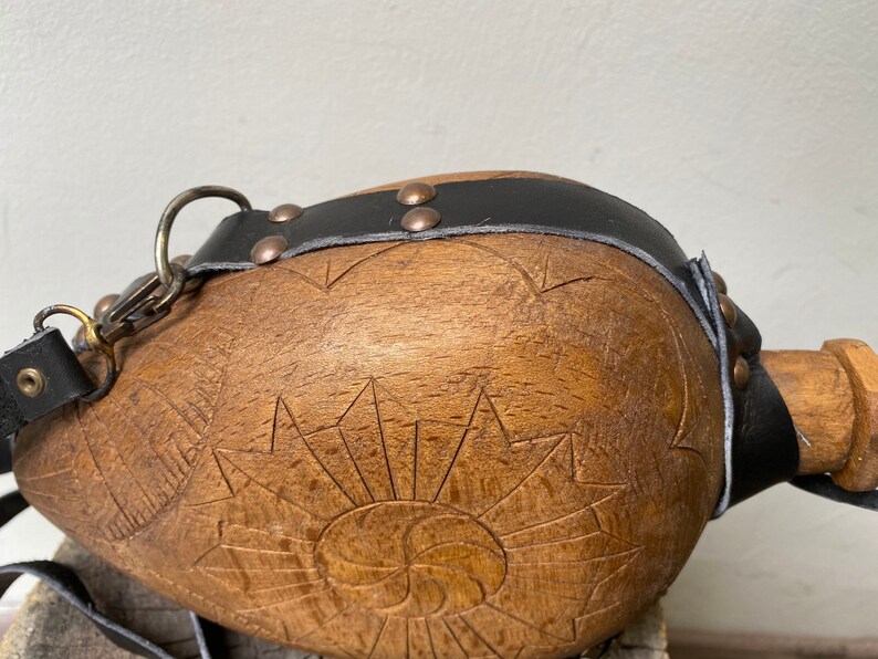 Hand Carved Wooden Flask, Large Vintage Wine Bottle , Wood Flask