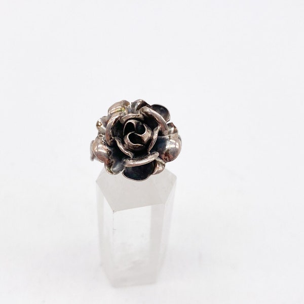 60er Jahre Silber Blumenring Rosen, Vintage Schmuck Ring, 925 Silber, Größe 61/62, 19,5 mm