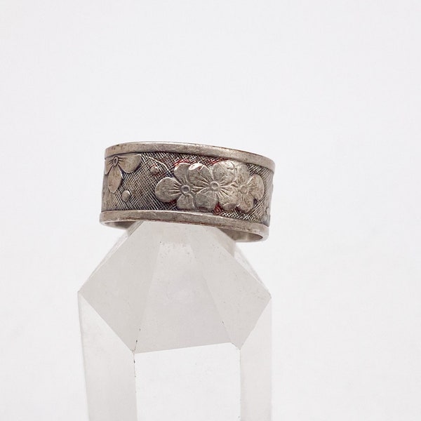 60er Jahre Silber Blumenring, Vintage Schmuck Ring, altes 835 Silber, Größe 52, 16,6 mm