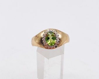 Anello vintage con pietra di peridoto verde e pietra bianca in argento 925 misura 62 19,7 mm