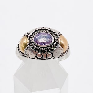 60er Jahre Amethyst Vintage Ring 925 Plata vergoldet lila Tamaño 59 - 18,8 mm