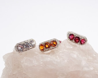 50er Jahre Vintage Ringe aus altem 830/ 835 Silber aus pinkem orangenem und weißem Glas im Art Deco Stil - unterschiedliche Größen