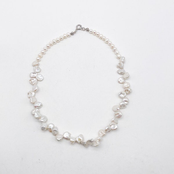 Kette mit echten Perlen Keshi Perlen und 925 Silber Verschluss - neu zusammengefügt