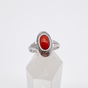 60er Jahre 835 Silber Ring mit echter Koralle Größe 47 - 15 mm