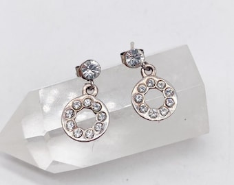 90er Jahre 925 Vintage Ohrringe mit weißen Kristall Steinen