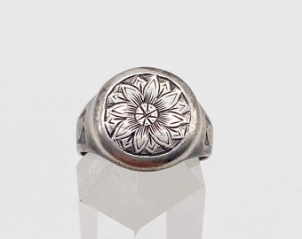 40er Jahre Vintage Ring mit Blume aus altem 835 Silber - Größe 62 - ca. 19,7 mm