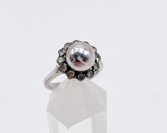 60er Jahre Ring mit weißen Bergkristall Steinen aus altem 835 Silber Größe 52/53 16,7 mm