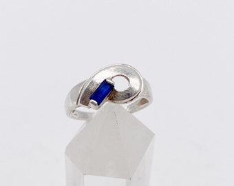 60er Jahre Vintage Ring mit blauem Glas 925 Silber blau Größe 53/54 - 17 mm