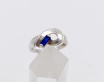 Bague vintage Jahre 60er mit blauem Glas 925 Silber blau Größe 53/54 - 17 mm