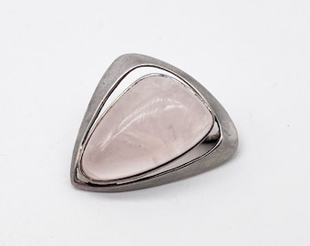 60er Rosenquarz Brosche aus 935 Silber