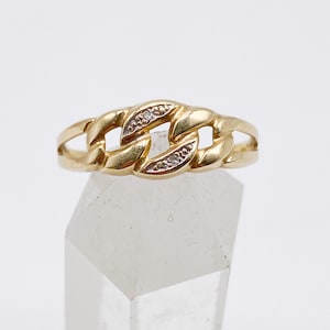 14k Gelbgold Ring Goldring 585er Gold Ring mit zwei kleinen Diamanten gestempelt - Größe 59/60 - 18,8 mm