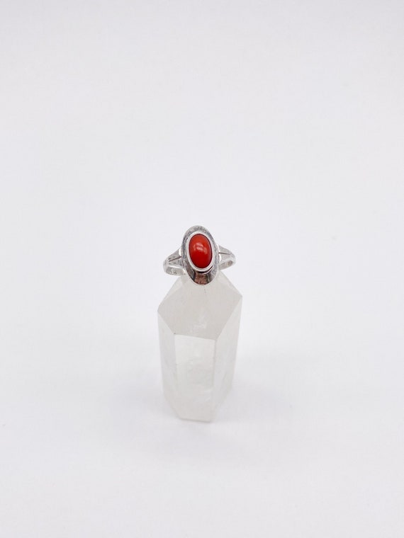 60er Jahre 835 Silber Ring mit echter Koralle Größe 47 - 15 mm