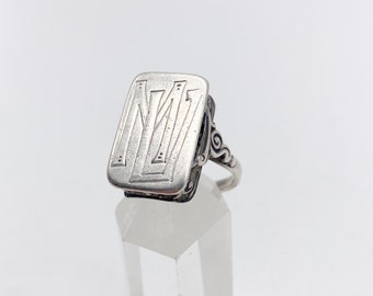 Anello vintage con anello in argento M e U in argento 900, misura 57 - 18,1 mm