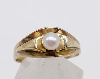50er Jahre Ring mit echter Perle 333 Gold 8 Karat Gelbgold Größe 57/58 18,3 mm