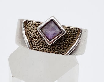 60er Jahre Amethyst Vintage Ring 925 Silber vergoldet Größe 53 / 54 - 17 mm