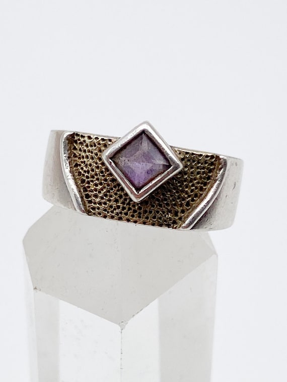 60er Jahre Amethyst Vintage Ring 925 Silber vergoldet lila Größe 53/54 - 17 mm
