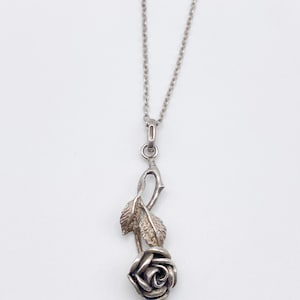 60er Jahre Rosen Anhänger aus 925 Silber mit 925 Silber Kette