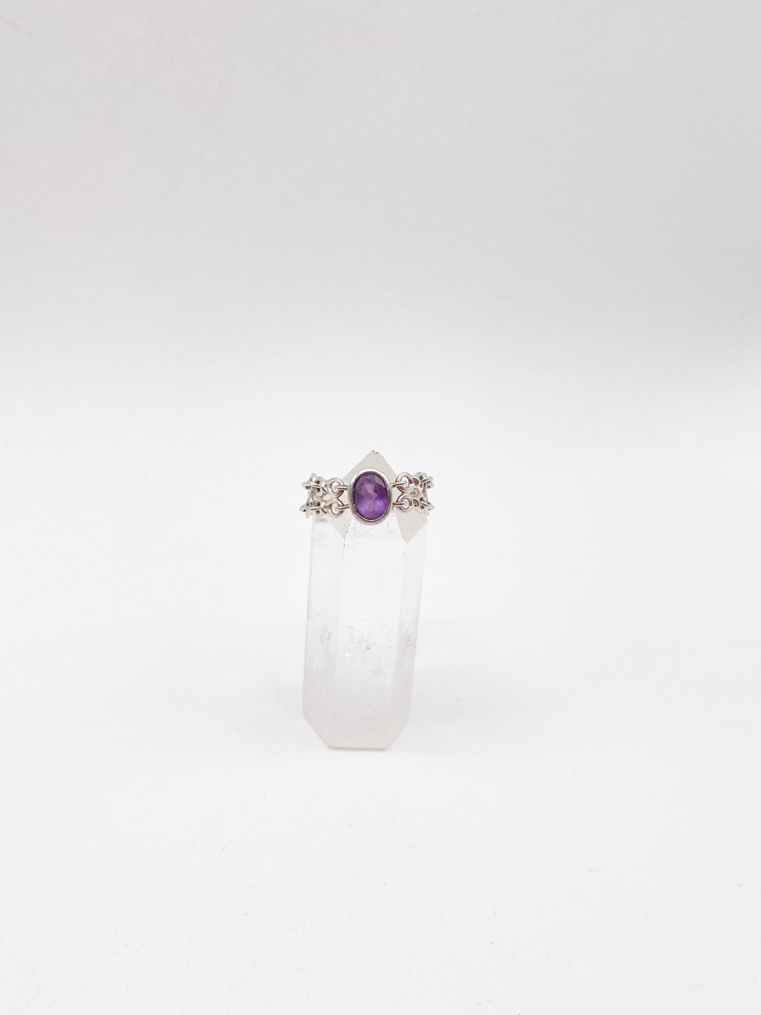 Amethyst Vintage Ring Kette 925 Silber lila Größe 61 - 19,4 mm