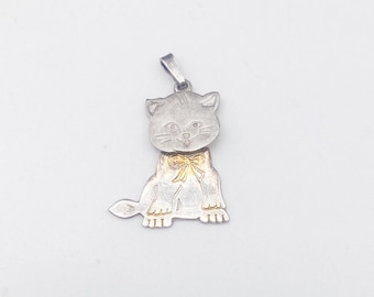 60er Jahre Katzen Anhänger mit beweglichem Kopf aus 925 Silver