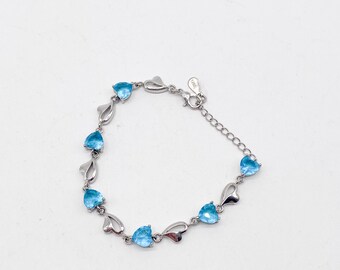 Vintage Armband mit Herzen aus blauen Steinen aus 925 Silber