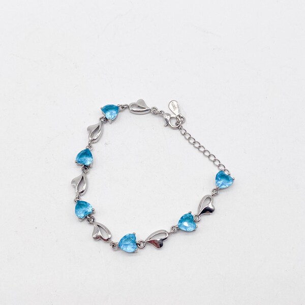 Vintage Armband mit Herzen aus blauen Steinen aus 925 Silber
