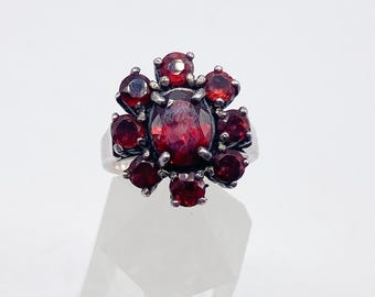 60er 925 Silber Ring mit Granat Steinen Steinen - Größe 56 17,8mm