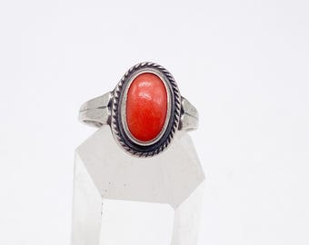 60er Jahre 835 Silber Ring mit echter Koralle Größe 54 - 17,2 mm