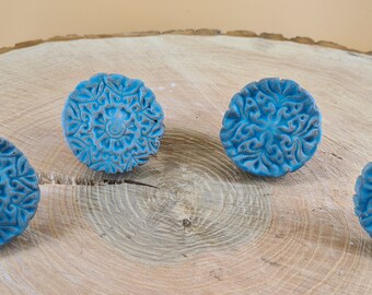 Schubladenknöpfe aus Keramik, Blau, Muster