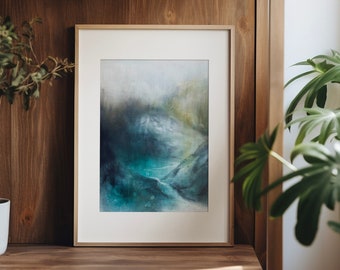 Neutral art print | Nordic moody artwork | Moody wall art | Home decor | Vertical print of Abstract Nature Painting | Turquoise Wall decor