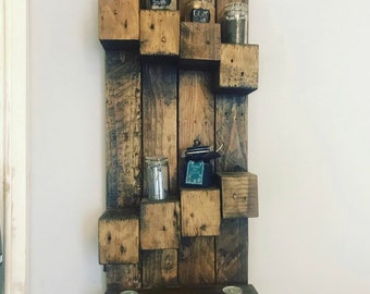 Gorgeous handmade reclaimed wood tall slim cute wall hanging shelving unit predrilled ready to hang sanded and stained 80x35cm