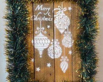 Handmade wooden board 30x49cm decor bauble merry christmas tinsel gift home