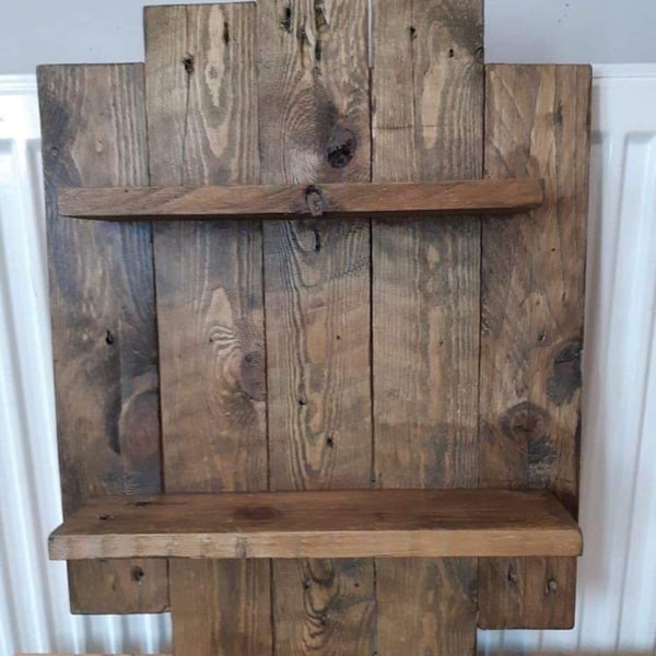 Gorgeous handmade reclaimed wood 40x50cm cute wall hanging shelving unit predrilled ready to hang sanded and stained