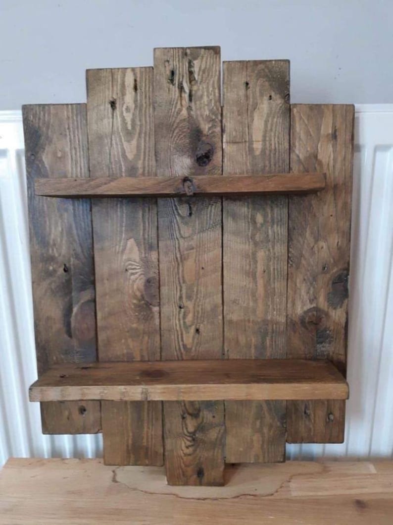 Gorgeous handmade reclaimed wood 40x50cm cute wall hanging shelving unit predrilled ready to hang sanded and stained image 1