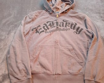 Ed Hardy Hoodie Unisex Large Gray Graphic Skull Tigers Zip Streetwear Y2K 90s