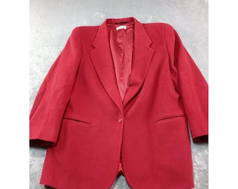 LL Bean Wool Blazer Womens 18R Red Made in USA Single Button Classic Preppy Coat