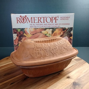 Vintage Romertopf #111 Terra Cotta Clay Cooker Baker Complete w Box Germany