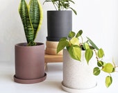 Modern Unglazed Ceramic 5 inch Planter in Speckled White, Taupe and Charcoal Grey, for Indoor and Outdoor Succulents and House Plants