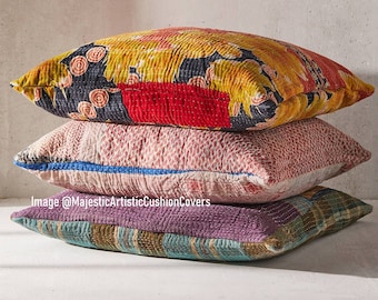 6pcs Set of 16x16 Inches Vintage Kantha Pillow Covers Indian