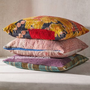 6pcs Set of 16x16 Inches Vintage Kantha Pillow Covers Indian Bohemian Patchwork Kantha Cushion Cover Handmade Antique Kantha Throw Pillow